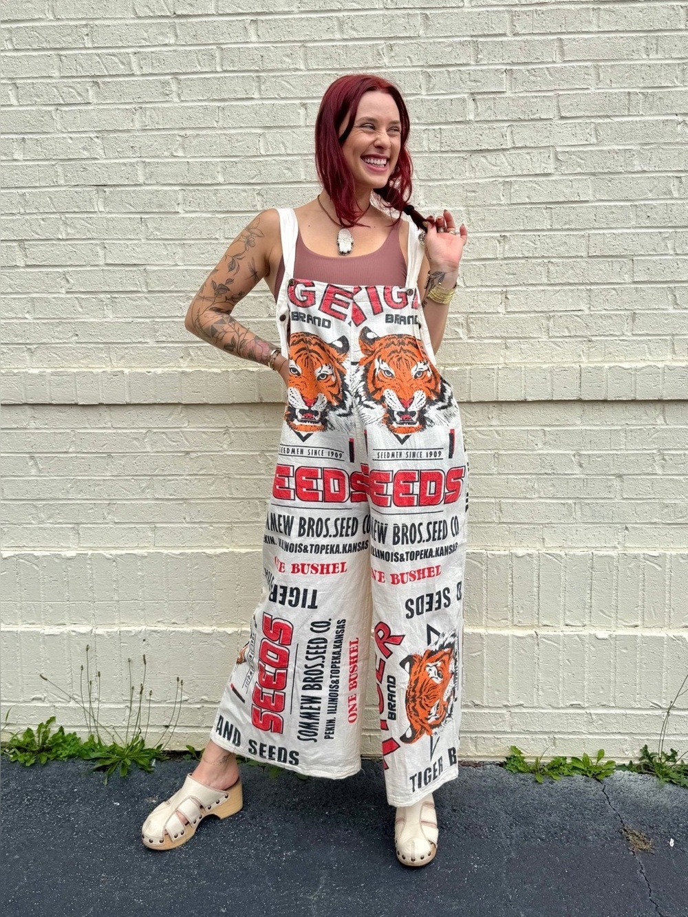 VINTAGE SACK Tiger Maximalist Quirky Jumpsuit 100% Cotton Size XL VGUC